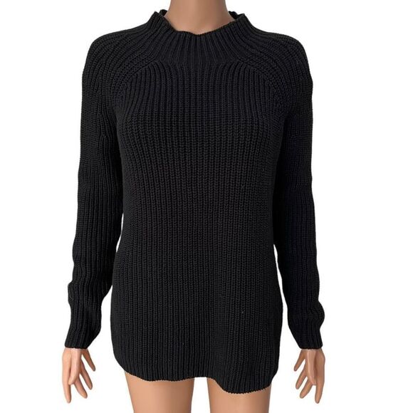 Loft black cotton blend ribbed mock neck sweater size S - Picture 1 of 7